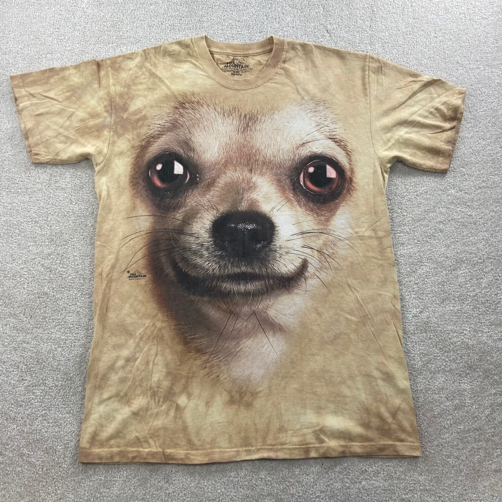 The Mountain Chihuahua Face T-Shirt Size Large Tan Tie Dye Big Face Graphic 2012